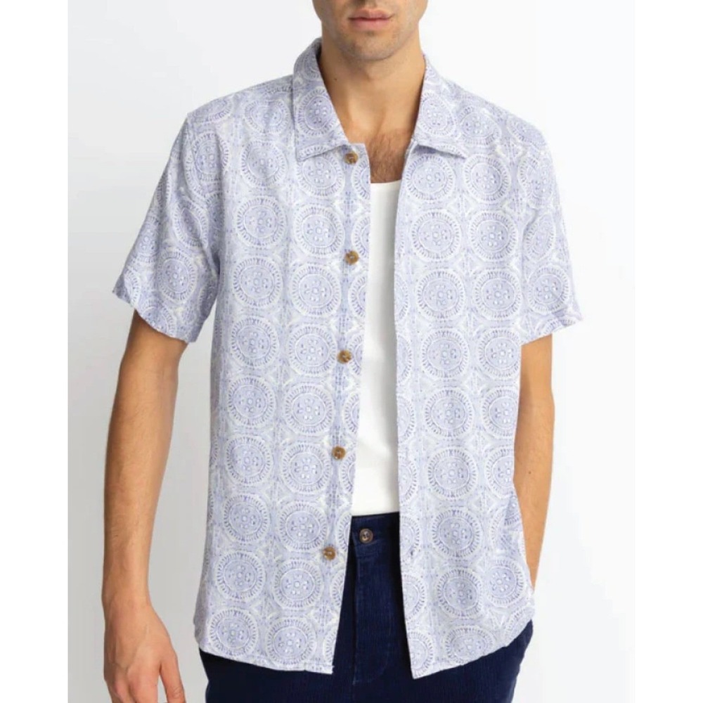 Rhythm Linen Parkway SS Shirt Lavender Mens XL Coastal Summer Rayon Boho Beachy